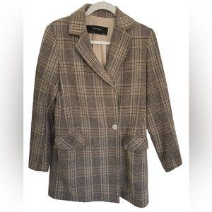 Zara Plaid Wool Oversize Blazer Coat Size XS